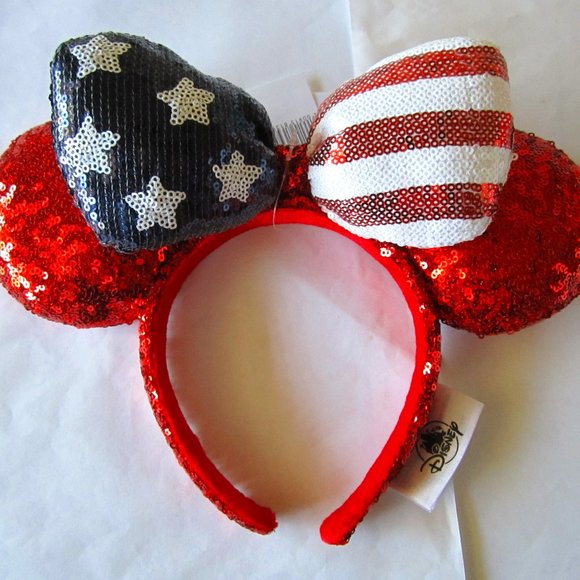 Disney Accessories - Disney Park Minnie Mouse Americana Disney Patriotic Sequins Ears Headband